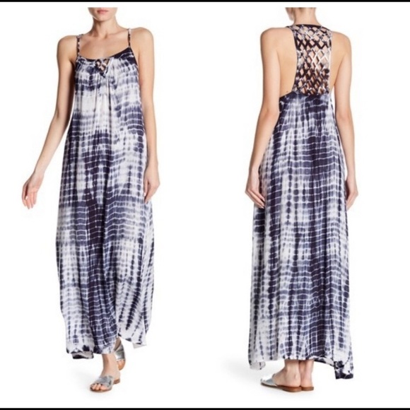 BOHO ME Other - NWT Boho Me Tie Dye Lattice Back Maxi Dress Blue M